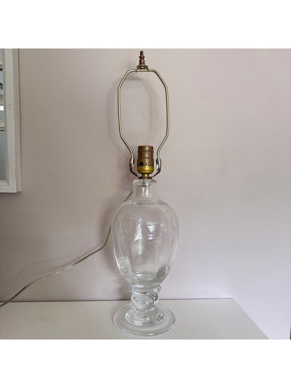 Vintage Simon Pearce Hand Blown Clear Glass Footed Urn Table Lamp Signed 21.5"